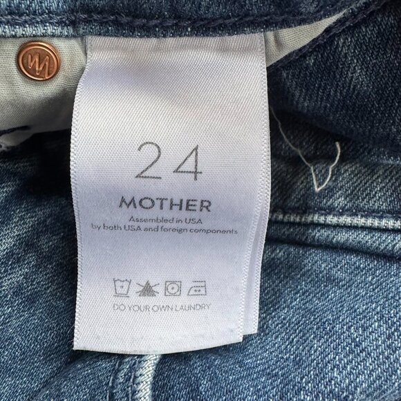 MOTHER Superior The Lil Half Pipe Flood Barrel Jeans Black Blue 24 - Picture 11 of 16